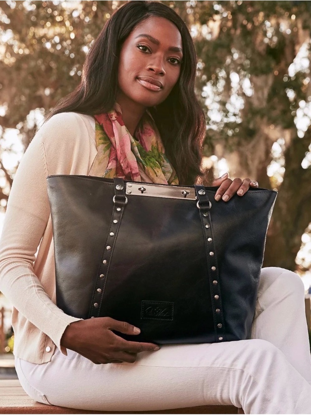 PATRICIA NASH Black Leather Benvenuto Tote Shoulder Bag Pebbled Black Leather
